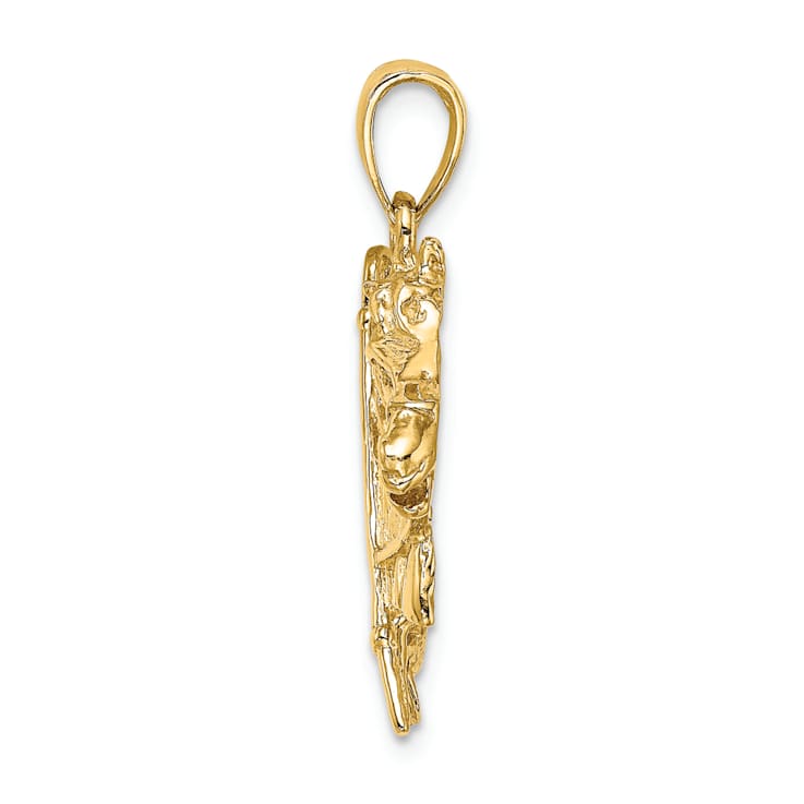 14k Yellow Gold Textured Horse Head with Shoe and Crop Pendant
