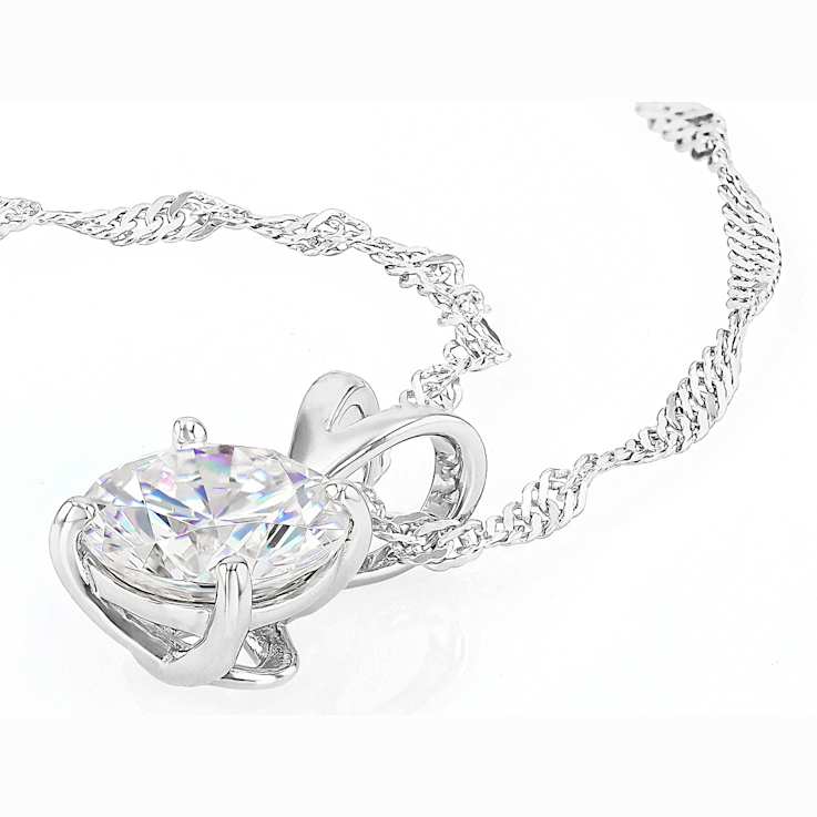 Diamond Simulant Solitaire Pendant Necklace In Sterling Silver 3.00ct