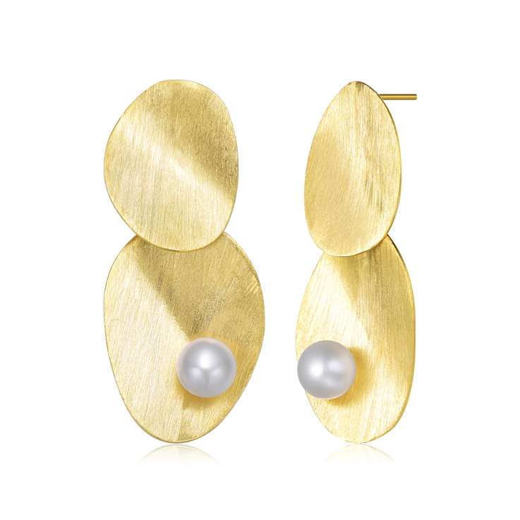 Pear Shape Freshwater Pearl Drop Earrings In 14K Gold Over Sterling Silver