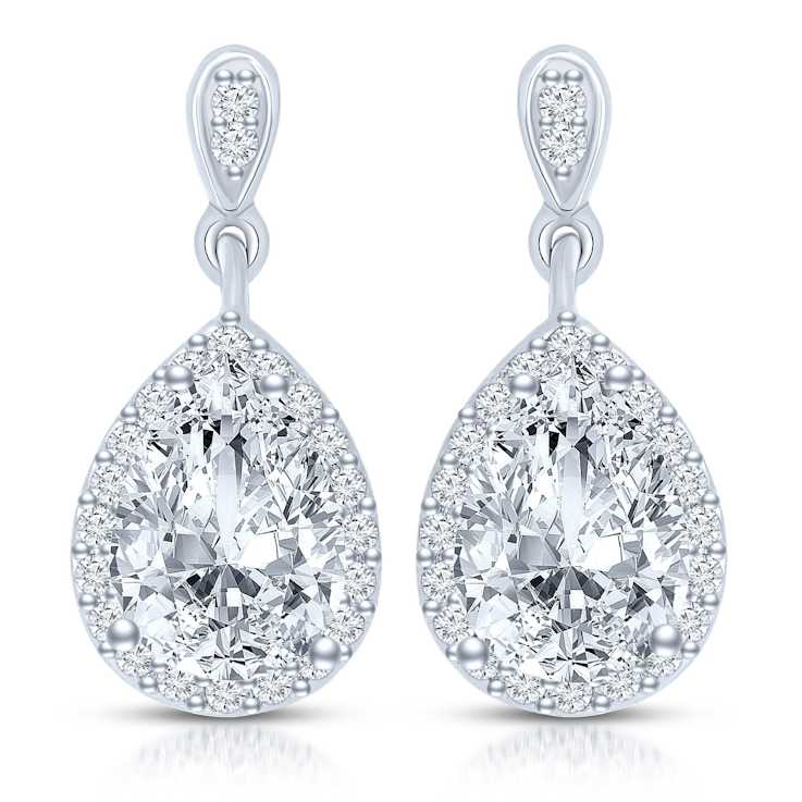Pear Shape CZ Halo Drop Earrings In 14K Gold Over Brass
