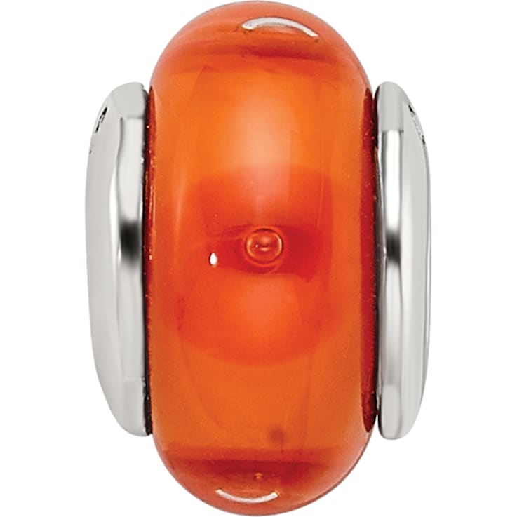 Sterling Silver Orange Hand-blown Glass Bead