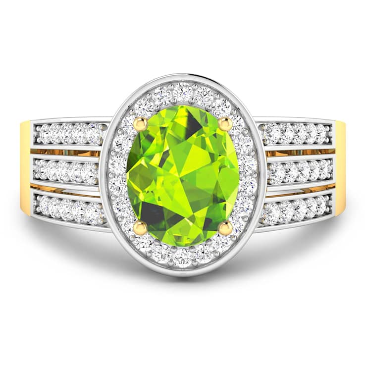 2.04ctw Green Peridot and Diamond 14K Yellow Gold Halo Ring