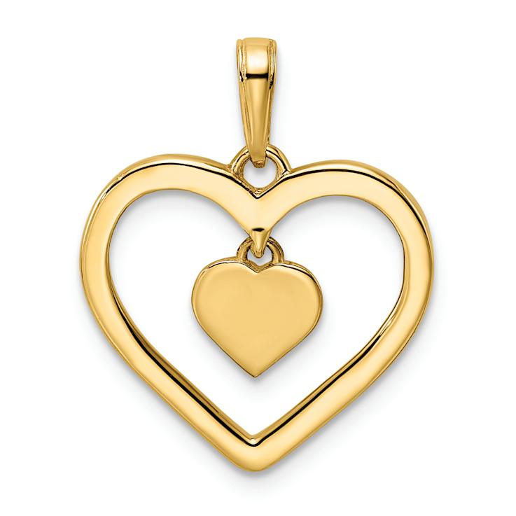 14K Two-tone Gold Diamond-Cut Heart with Dangle Heart Pendant