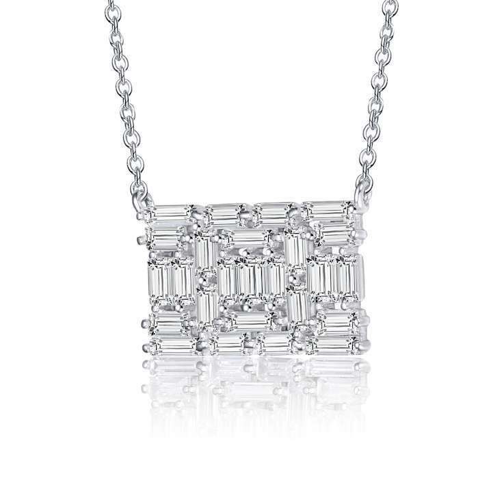 Baguette CZ Rectangular Cluster Pendant Necklace In Sterling Silver