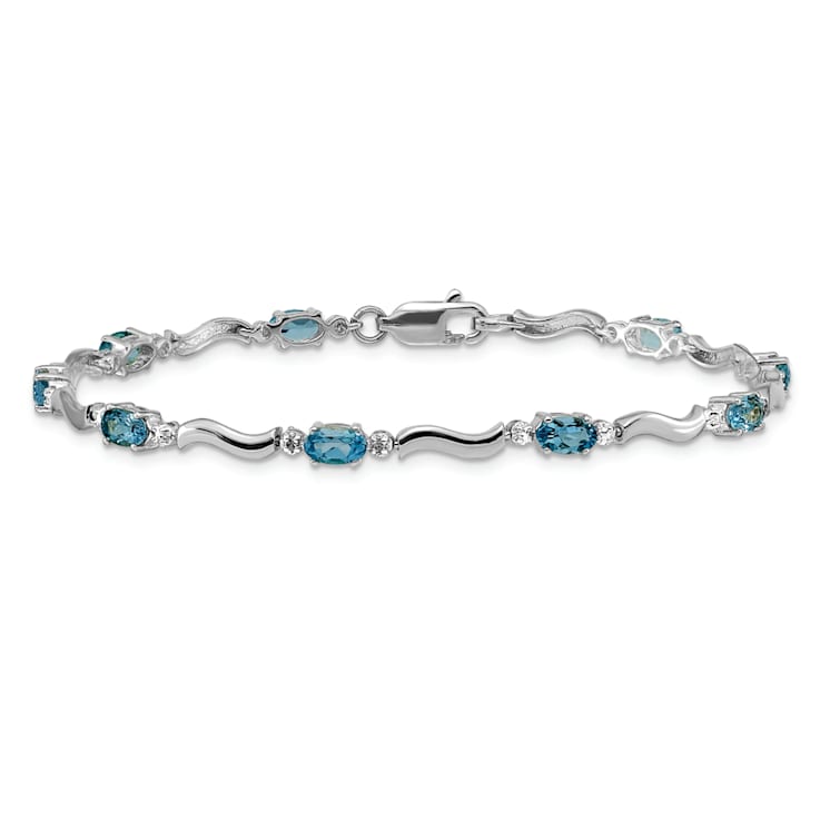 Rhodium Over 14k White Gold Fancy Diamond and Blue Topaz Bracelet