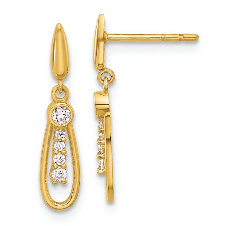 14k Yellow Gold Polished Teardrop Cubic Zirconia Dangle Earrings