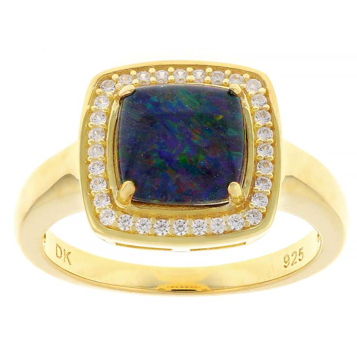Australian Opal Triplet And White Zircon Ring In 18K Gold Over Sterling
Silver 2.19ctw