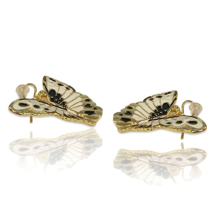 3 Pack Gold Tone White, Yellow and Pink Enamel Butterfly Earrings