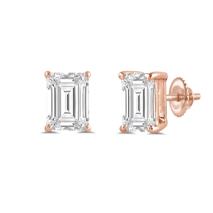White Cubic Zirconia 14k Rose Gold Studs With Velvet Gift Box 3.00ctw