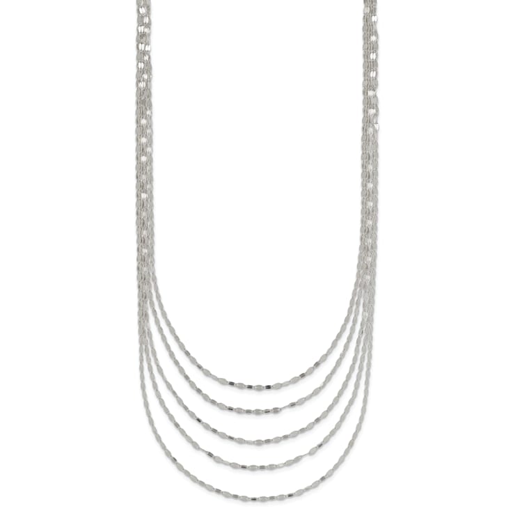Sterling Silver 5 Strand Fancy Flat Link Necklace