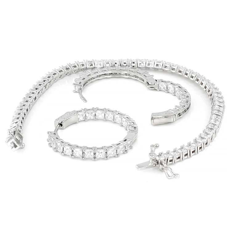 Princess Cut CZ Tennis Bracelet And Inside-Out Hoop Earring Set