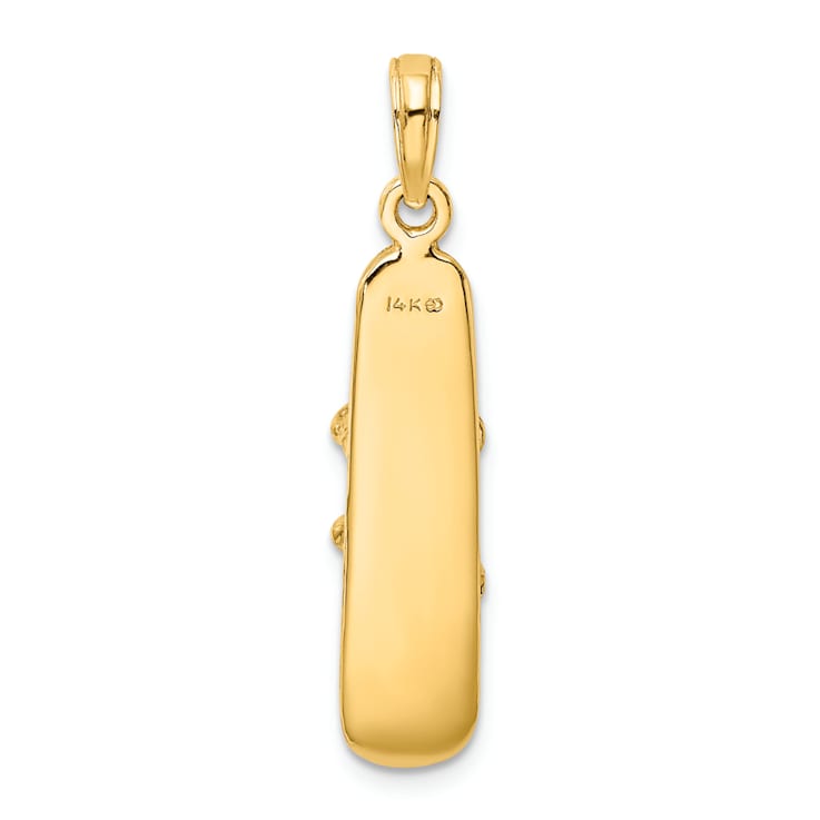 14k Yellow Gold Solid 3D Polished and Textured Snowboard pendant