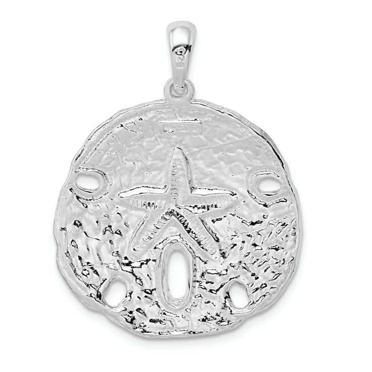 Rhodium Over Sterling Silver Polished Sand Dollar Pendant