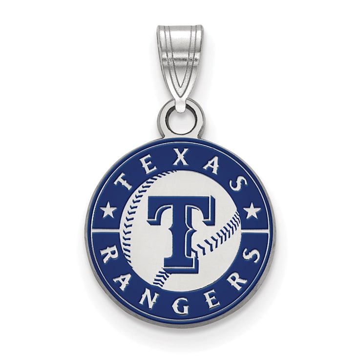 Rhodium Over Sterling Silver MLB LogoArt Texas Rangers Enamel Pendant