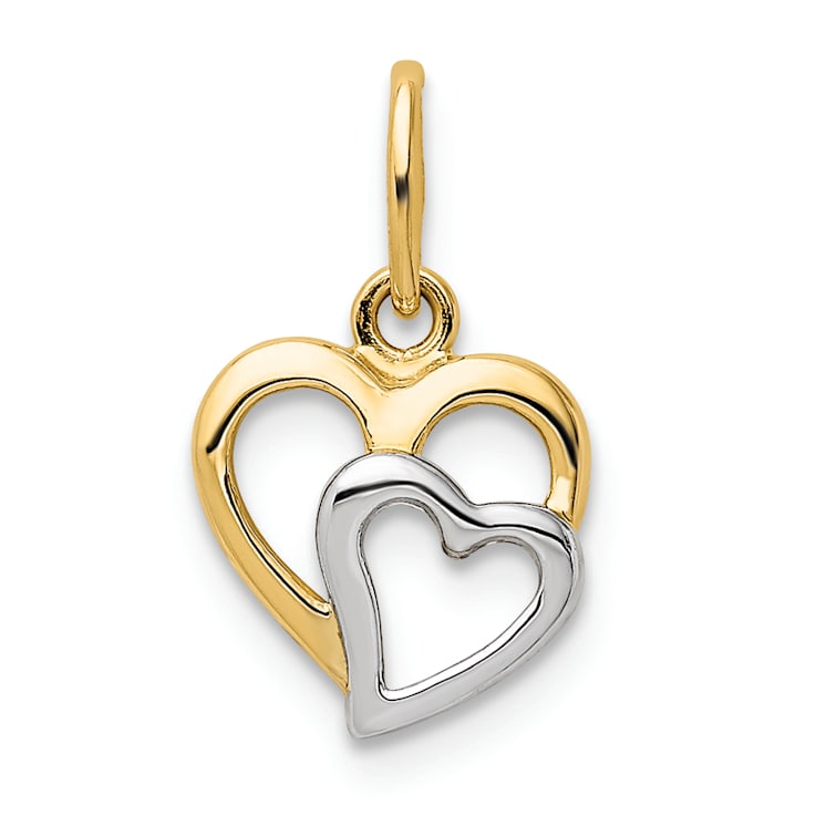 14k Two-tone Gold Polished Hearts Pendant