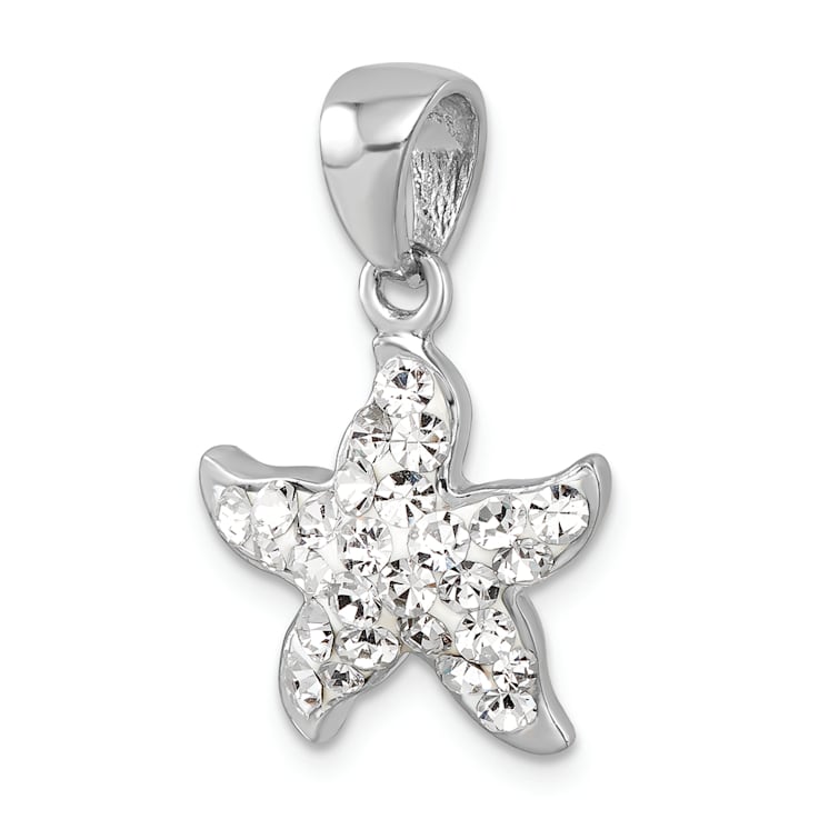 Rhodium Over Sterling Silver Polished White Crystal Starfish Pendant