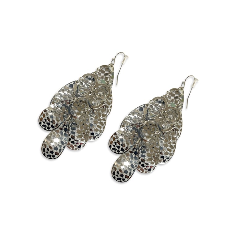 Silver Tone Filigree Drop Cluster Earring