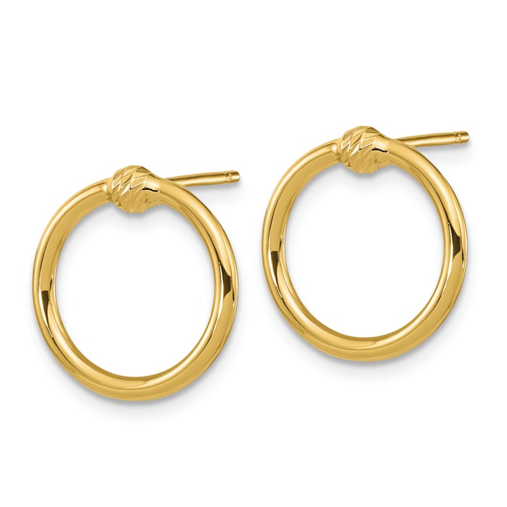 14k Yellow Gold Polished and Diamond-Cut Circle Stud Earrings