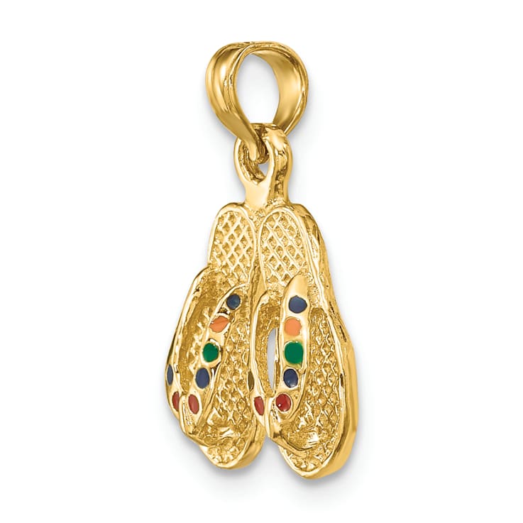 14k Yellow Gold 3D with Multi-Color Enamel Double Flip-Flop Charm