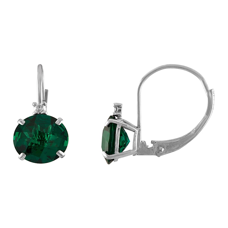 10K White Gold Lab Created Emerald and Diamond Round Leverback Earrings 1.73ctw