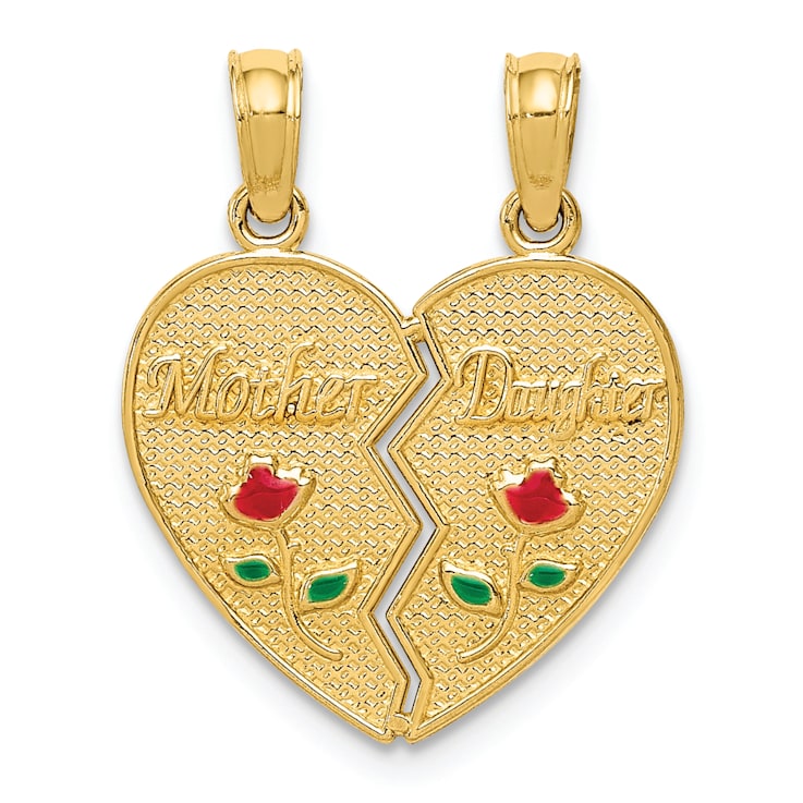 14k Yellow Gold Textured Red and Green Enameled Mother-Daughter
Break-apart Pendant