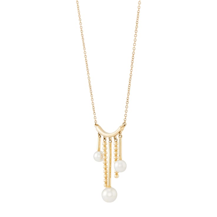 4.5-6.5mm Round White Freshwater Pearl 14K Yellow Gold Necklace