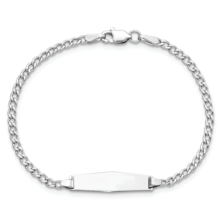 Rhodium Over 14k White Gold Soft Diamond Shape Cuban ID Bracelet