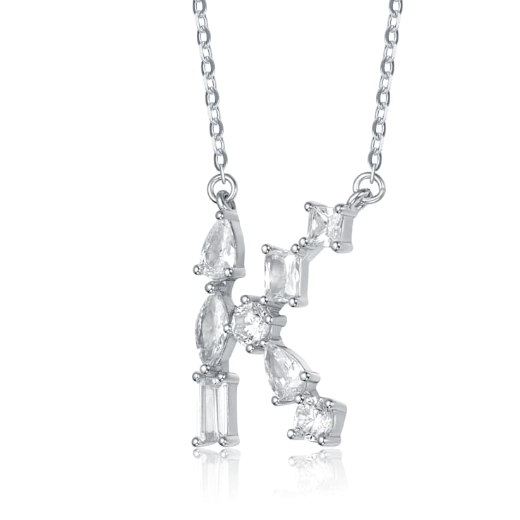 Initial K Mixed Cut CZ Pendant Necklace In Sterling Silver 18 Inch