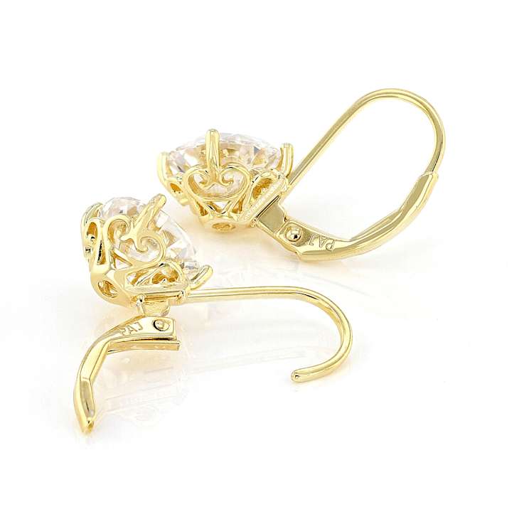 Large Round Moissanite Solitaire Drop Earrings In 14K Gold Over Sterling Silver