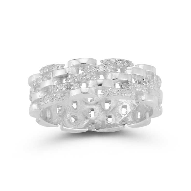 Sterling Statements Rhodium Over Sterling Silver CZ Spiral Band Ring