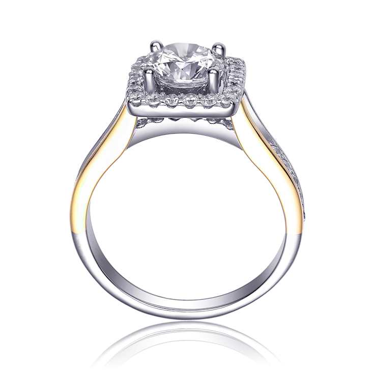 CZ Halo Ring In Two-Tone Sterling Silver 1.78ctw