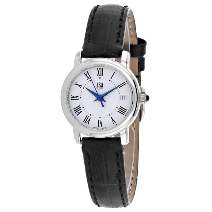 ESQ by Movado 26mm White Dial Black Leather Strap Watch