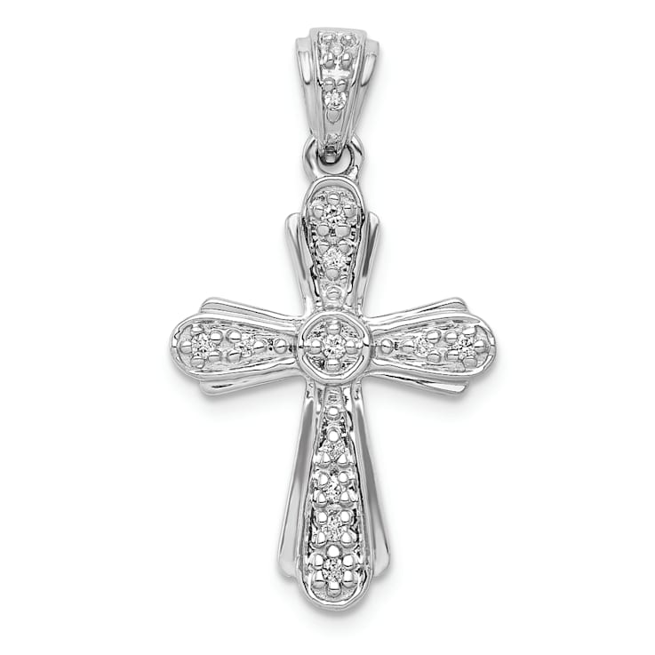 Rhodium Over 14K White Gold 1/10ct. Diamond Cross Pendant