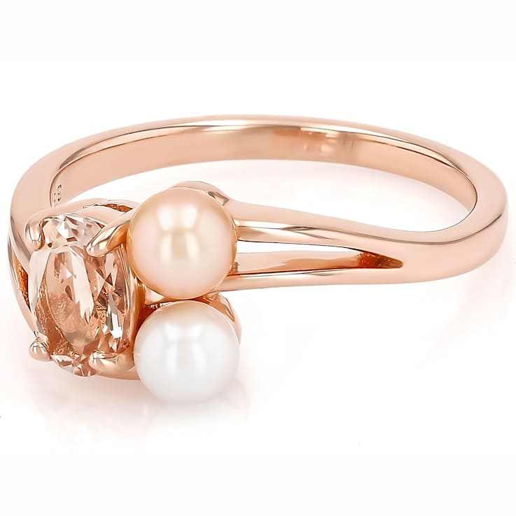 Morganite And Cultured Freshwater Pearl Ring In 18K Rose Gold Over
Sterling Silver 0.64ct