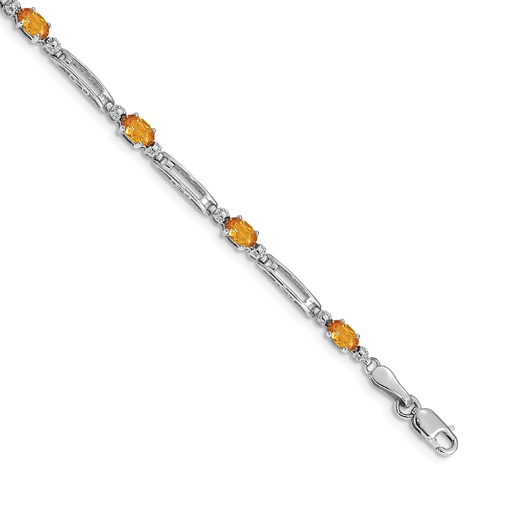 Rhodium Over 14k White Gold Citrine and Diamond Bracelet