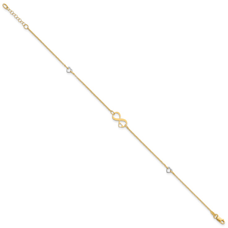 14K Two-tone Polished Infinity Open Heart 9-inch Plus 1-inch Extension Anklet