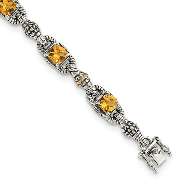 Sterling Silver with 14K Gold Over Sterling Silver Accent Oxidized
Citrine Bracelet