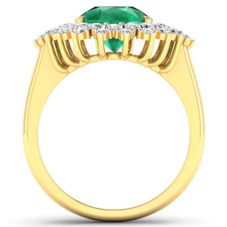 3.74ctw Green Emerald and Diamond 14K Yellow Gold Halo Ring