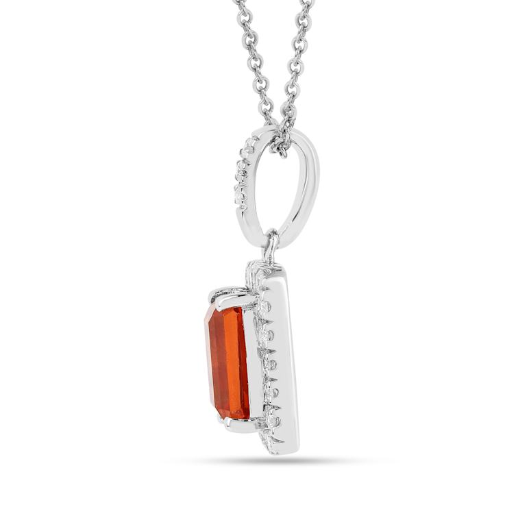 Peach Orange Lab Created Padparadscha Sapphire and Moissanite Sterling
Silver Necklace with chain