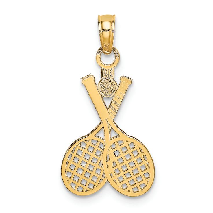 14k Yellow Gold Textured Double Tennis Racket with Ball Charm