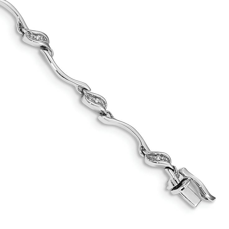 Rhodium Over 10k White Gold Diamond Link Bracelet