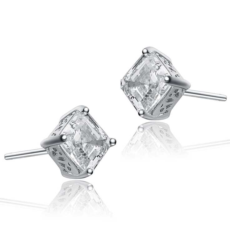 Square CZ Stud Earrings In Sterling Silver