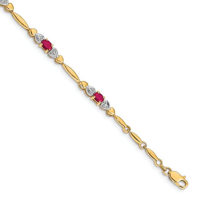 10k Yellow Gold and Rhodium Over 10k Yellow Gold Diamond and Ruby Bracelet