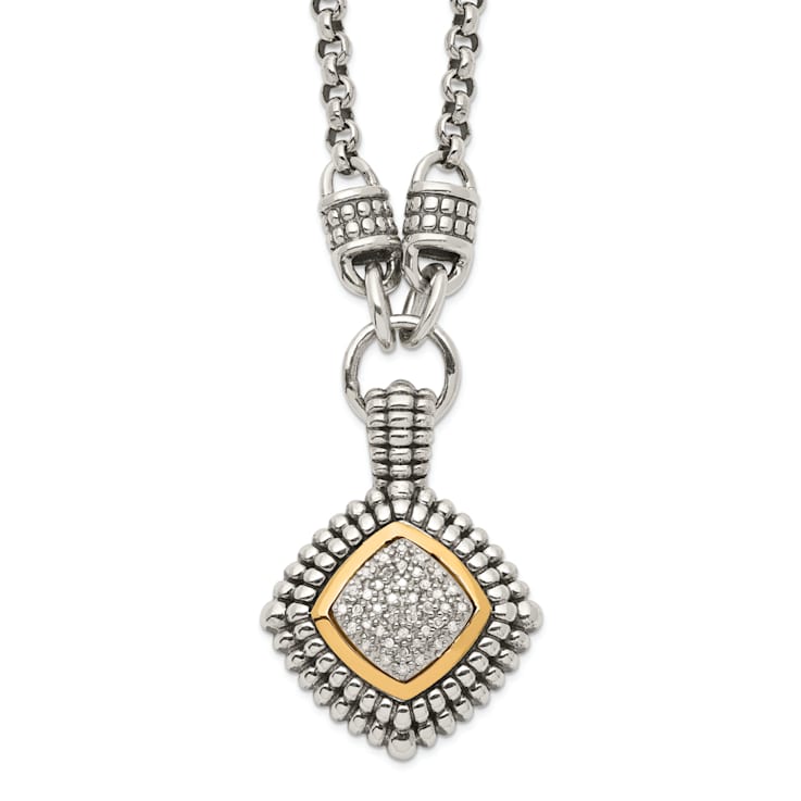 Sterling Silver Antiqued with 14K Accent Diamond Necklace