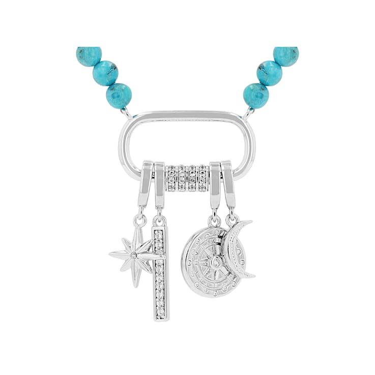 Composite Turquoise Celestial Charm Necklace In Rhodium Over Brass 14.45ctw