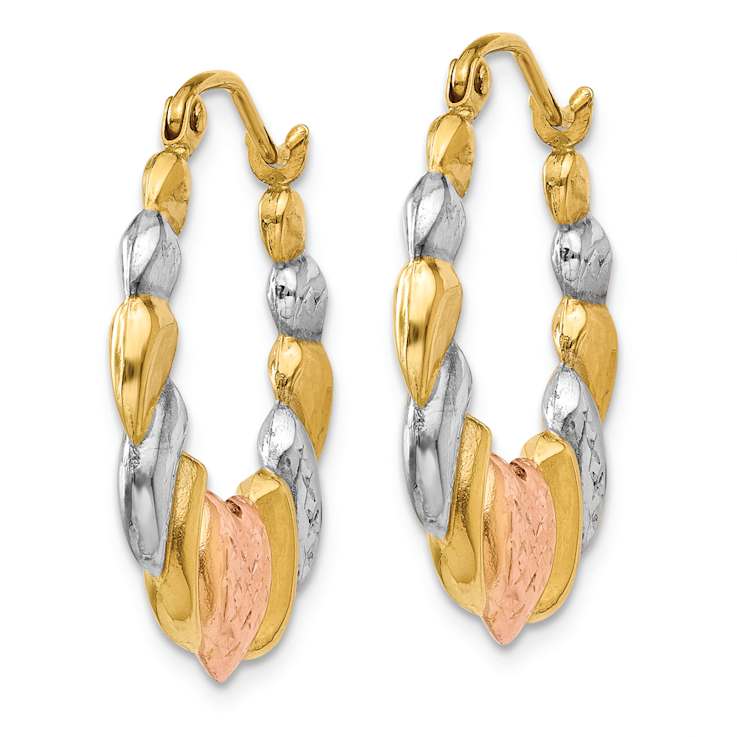 14k Yellow Gold and Rhodium Over 14k Yellow Gold 7/8" Diamond-Cut
Scalloped Heart Hoop Earrings