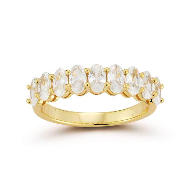 Sterling Statements 14K Yellow Gold Over Sterling Silver Oval CZ Half
Eternity Band Ring