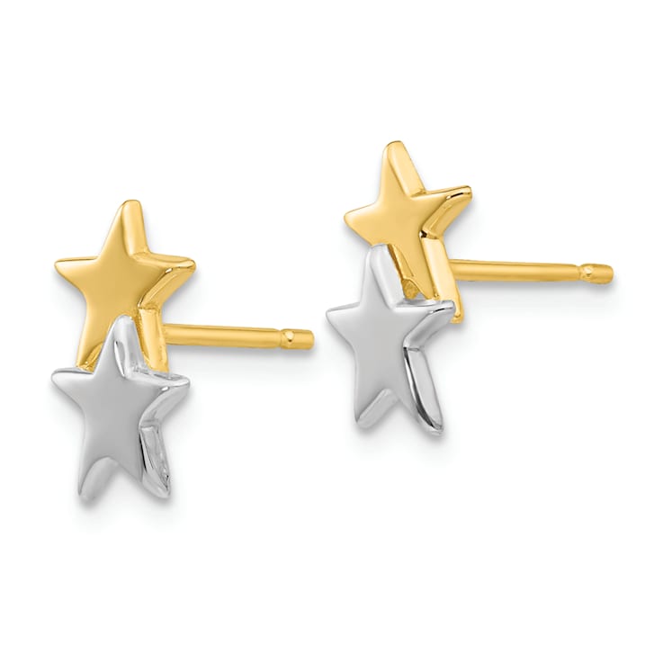 14k Yellow Gold and Rhodium Over 14k Yellow Gold Polished Star Stud Earrings