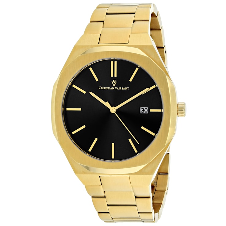Christian Van Sant Men's Octavius Slim Black Dial, Yellow Stainless
Steel Watch