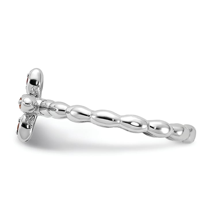 Rhodium Over Sterling Silver Stackable Expressions Cross Citrine Ring 0.08ctw